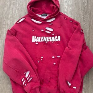 Balenciaga Red Distressed Hoodie